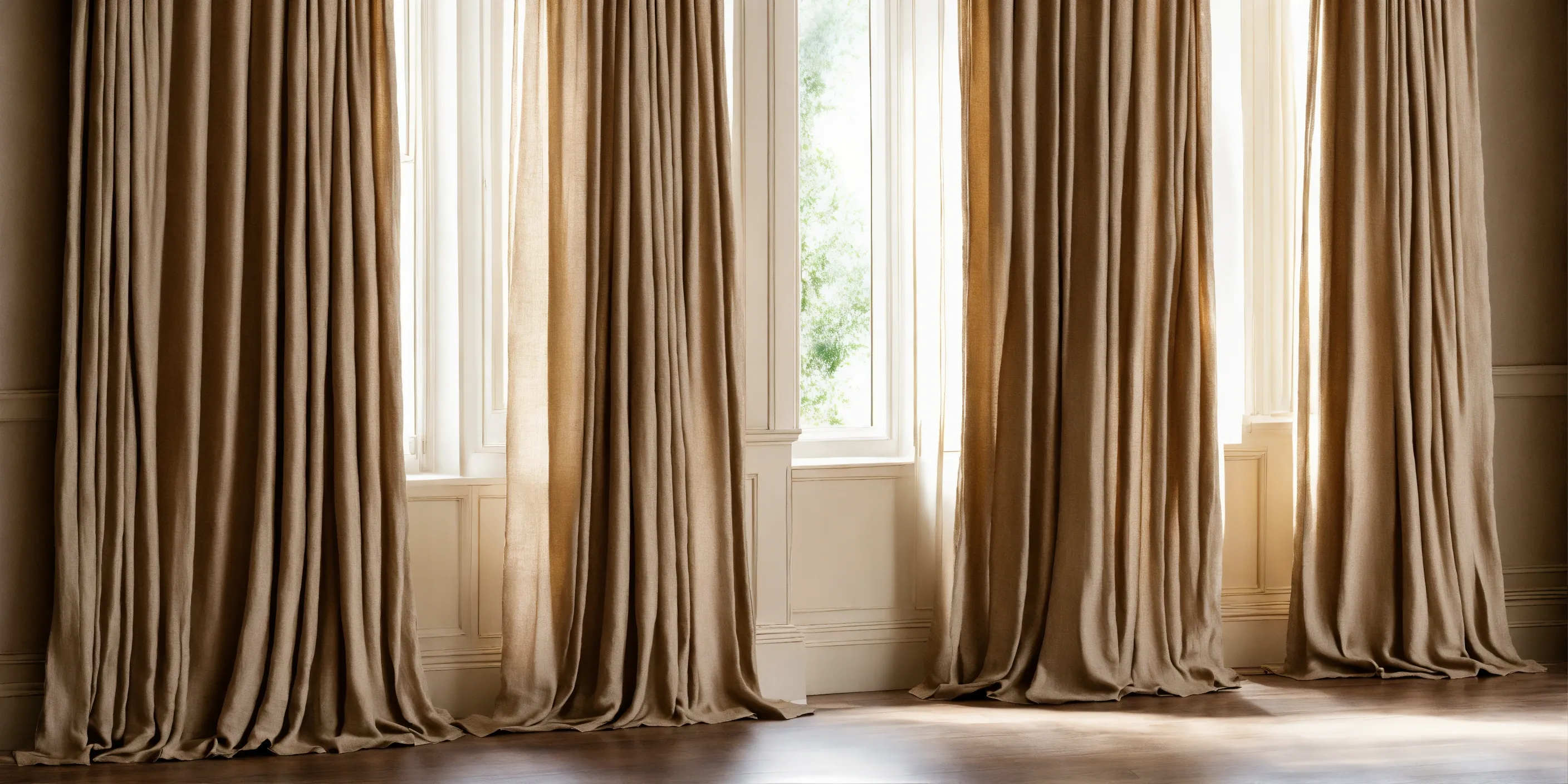 Clean, minimal interior with organic curtains in a child's room